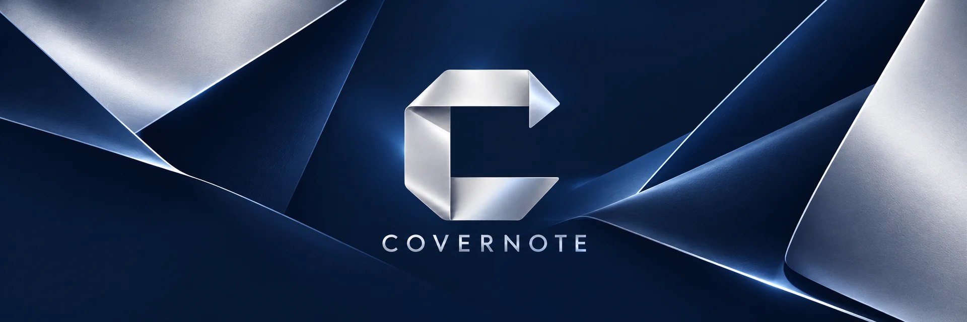 COVERNOTE: the silver folded C on midnight-blue paper, the sealed cover envelope